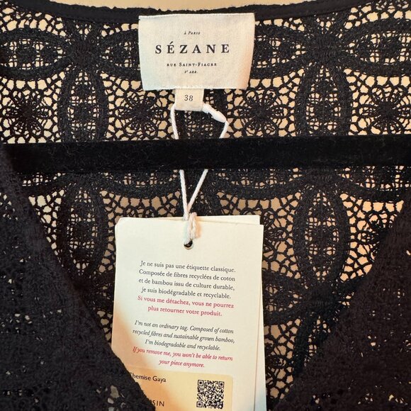 Sezane Gaya Shirt Black Guipure - Size 6 - Picture 3 of 6